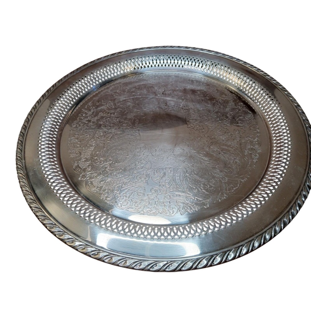 Vintage 1940s ONEIDA Silver Plated Ornate Design 14.5"Serving Tray Platter#111B5